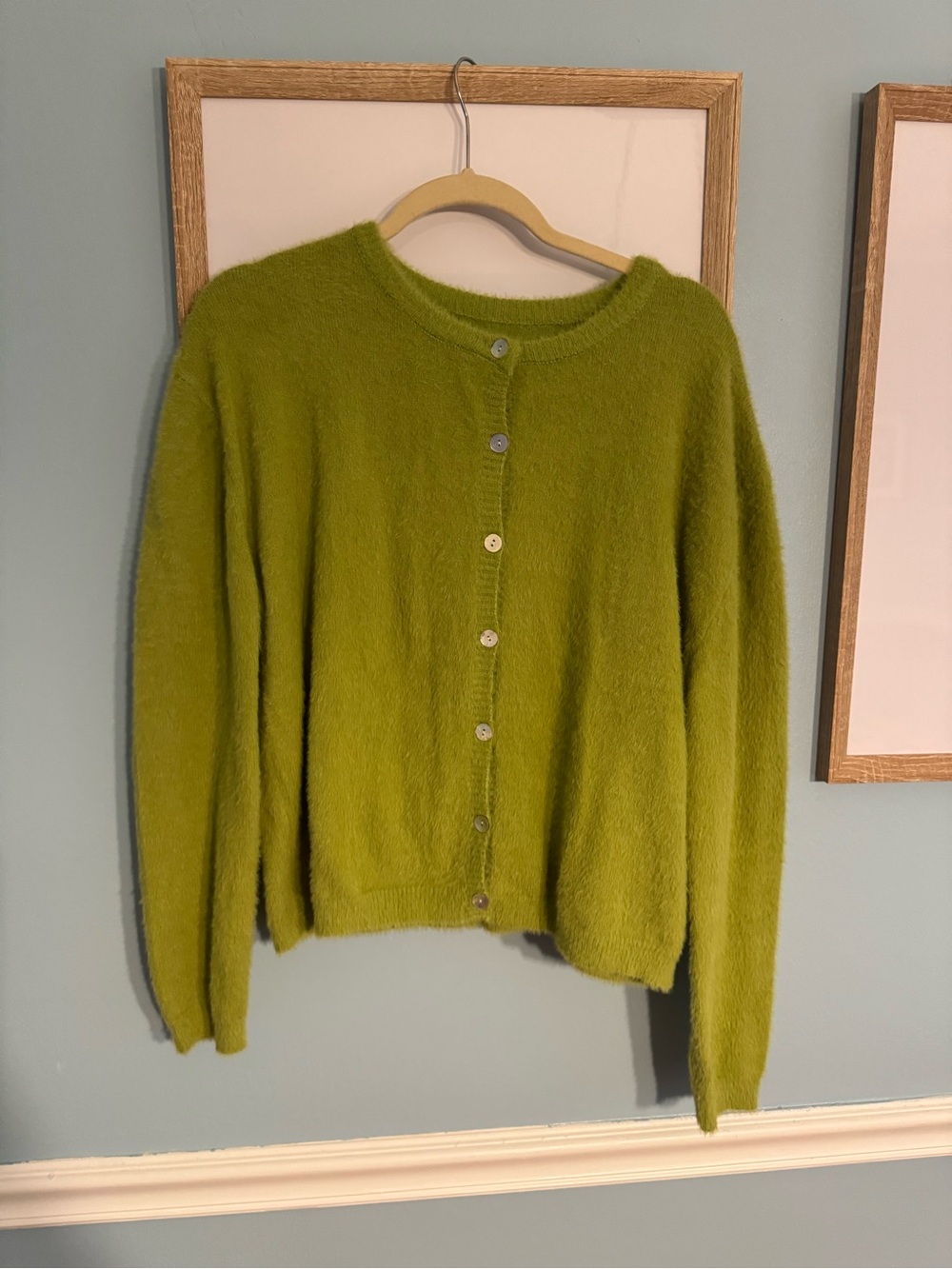 Women's Green Button-Front Fuzzy Knit Sweater